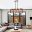 Hanging Lights for Hall with Rustic Wood, 4-Light Fixture & Black Metal Design